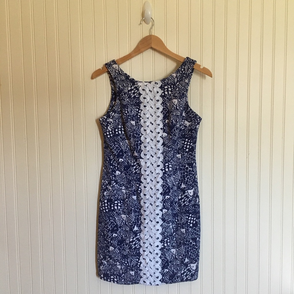 Lilly Pulitzer for Target navy blue white Upstream fish print shift dress 6